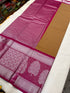 kanchi vegan Korvai border  Soft silk saree  with contrast blouse and rich jari pallu