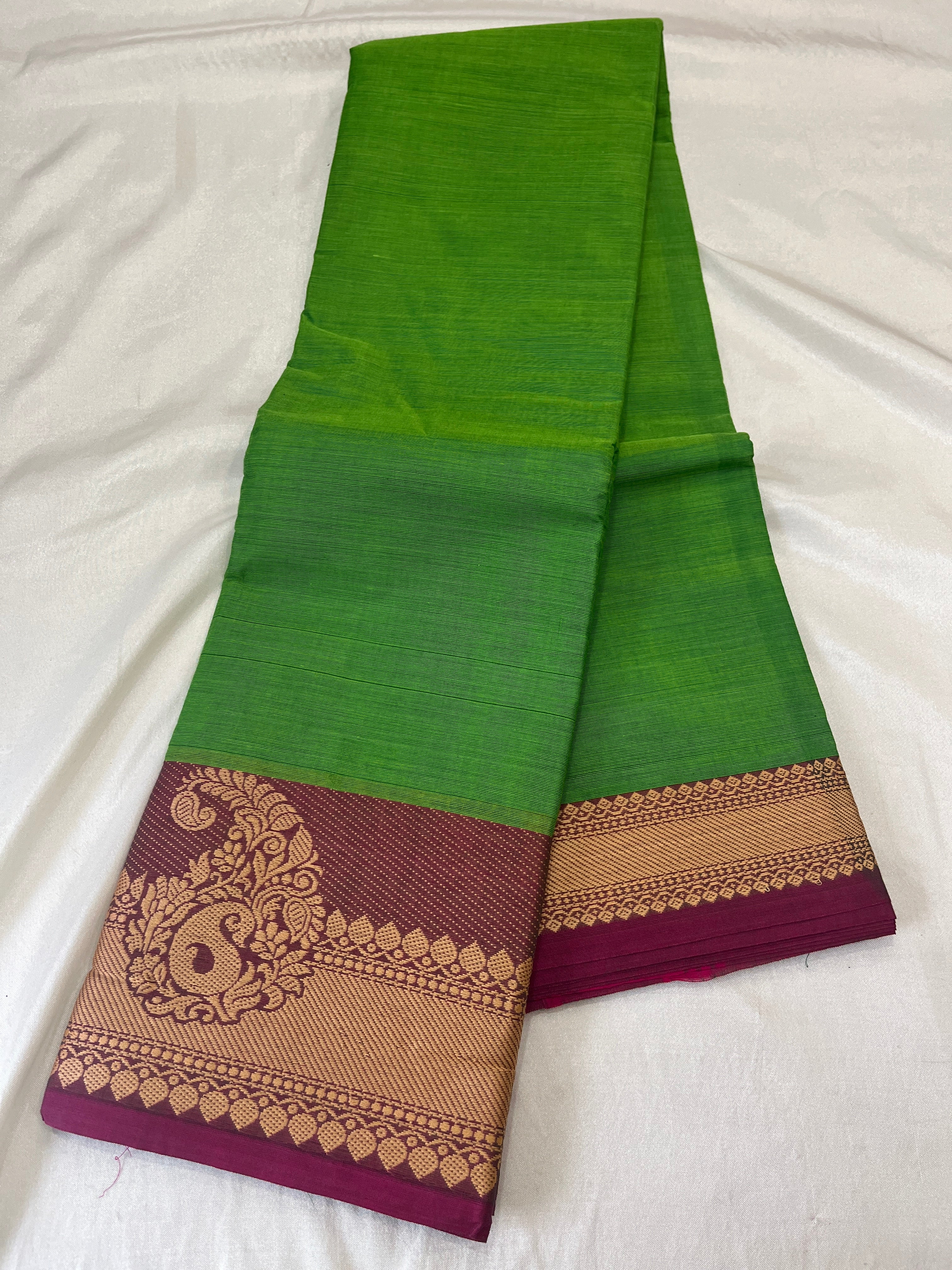 Kanchipuram pure cotton saree with lined pallu