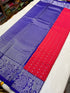 kanchi vegan Korvai border  Soft silk saree  with contrast blouse and rich jari pallu