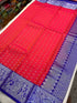kanchi vegan Korvai border  Soft silk saree  with contrast blouse and rich jari pallu