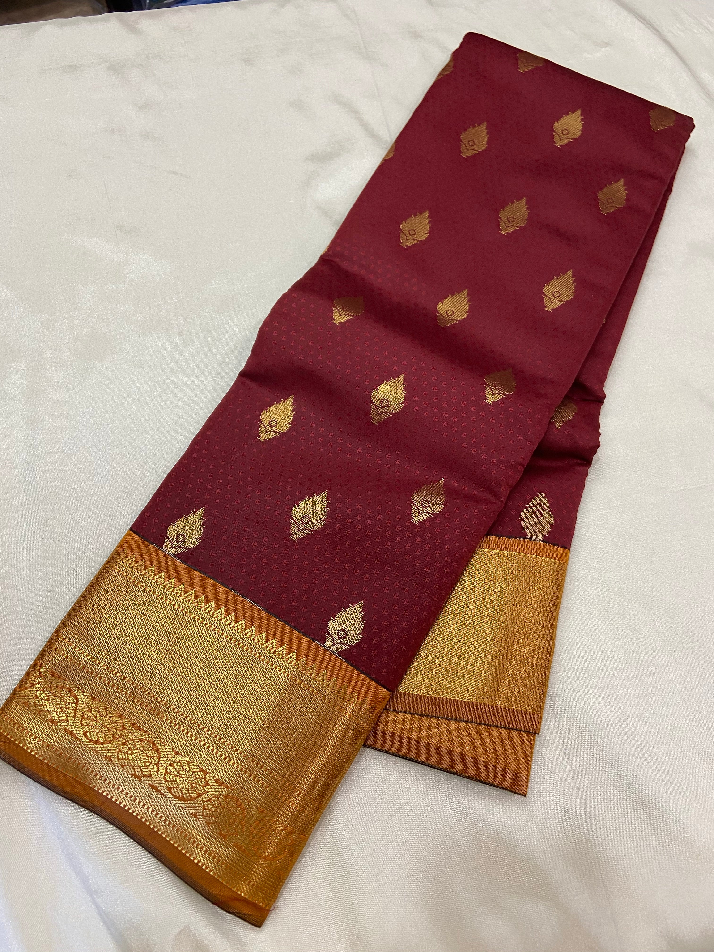 Kanchipuram soft Semi silk saree  with contrast blouse and rich jari pallu