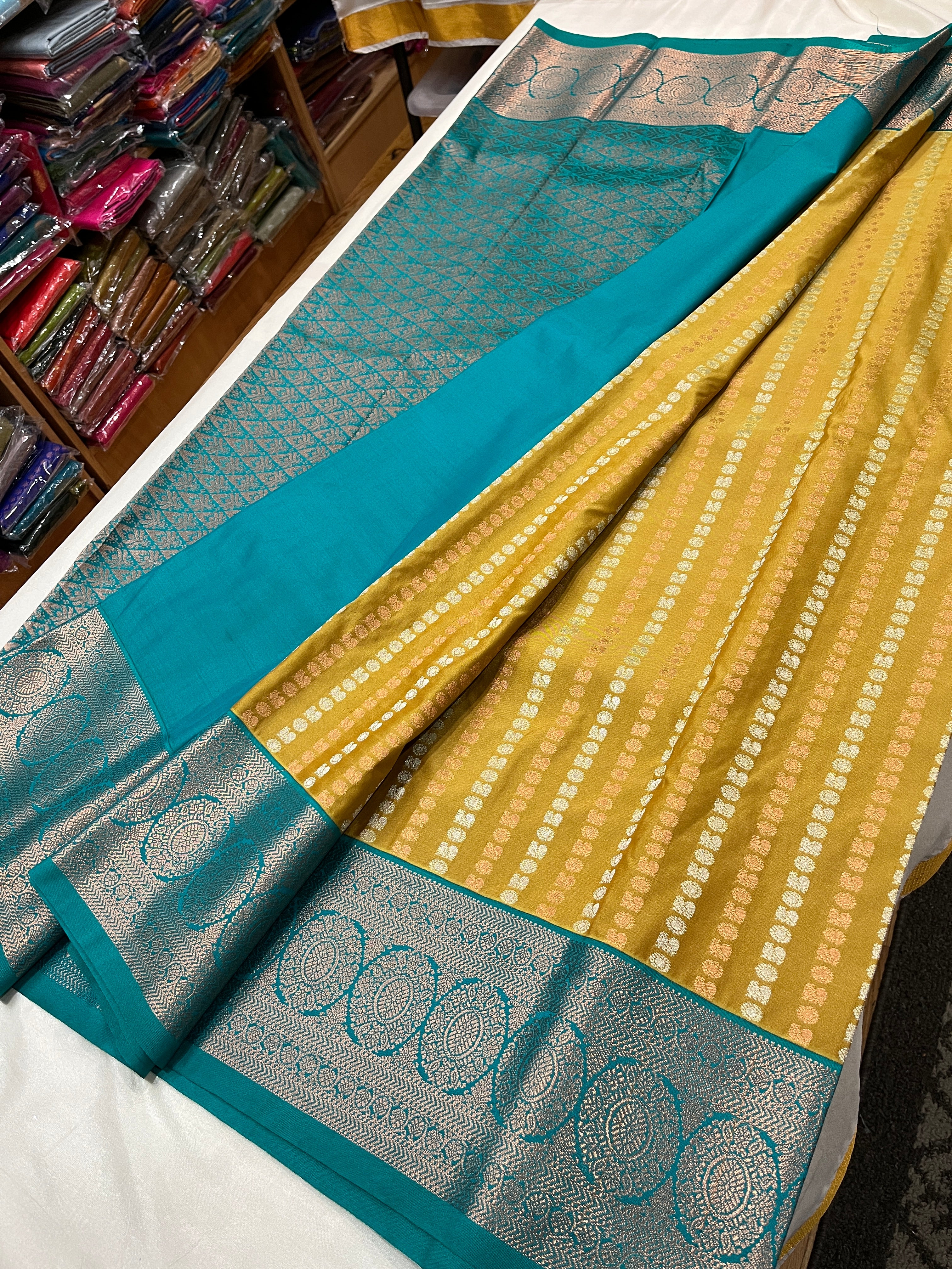 Kanchi Vegan Silk Saree With Contrast Blouse and Rich Jari Pallu
