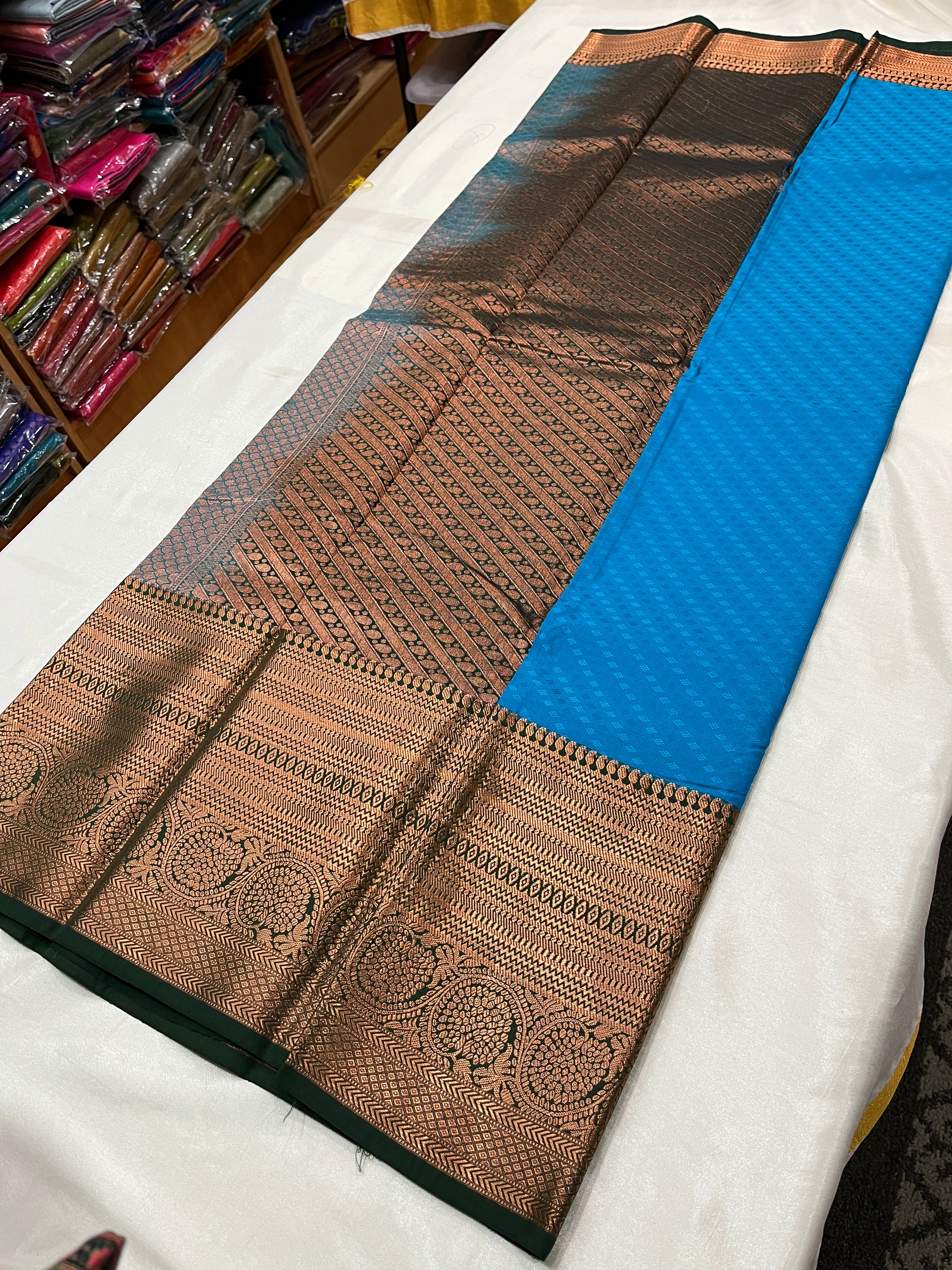 Kanchi Vegan Silk Saree With Contrast Blouse and Rich Jari Pallu