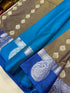 Soft kanchi Semi silk saree  with contrast blouse and rich jari pallu
