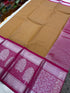 kanchi vegan Korvai border  Soft silk saree  with contrast blouse and rich jari pallu