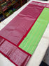 kanchi vegan  silk saree  with contrast blouse and rich jari pallu