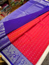kanchi vegan Korvai border  Soft silk saree  with contrast blouse and rich jari pallu