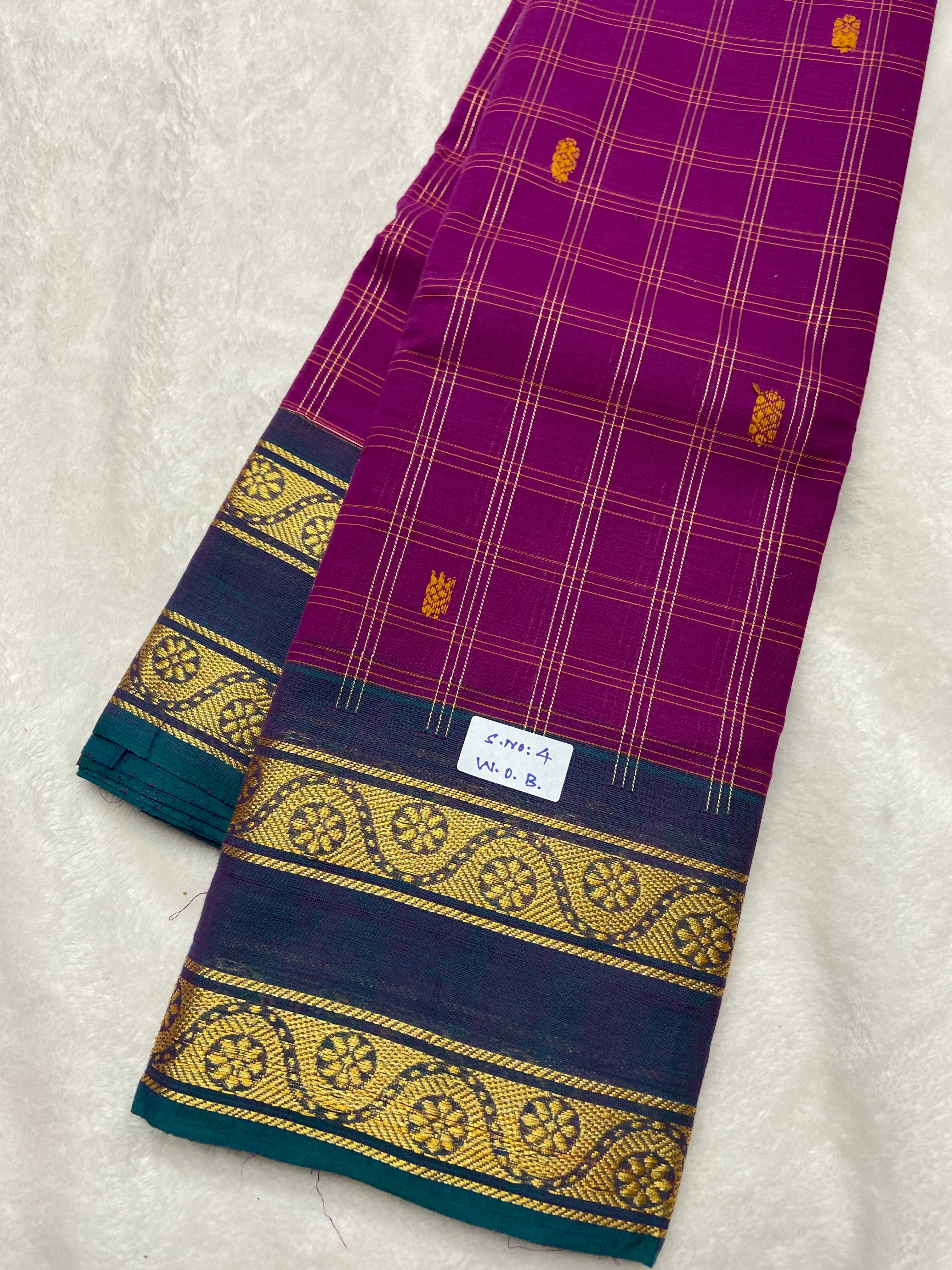 Kanchipuram Twin border pure Cotton Saree without blouse - Generic 
