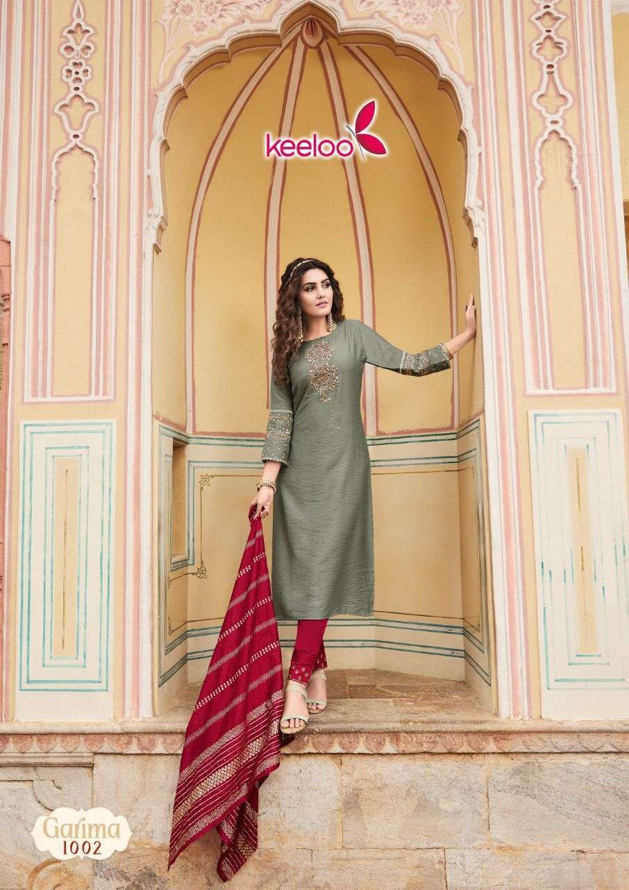 Keeloo Presents Garima Vol-1 Viscose Designer Party Wear Kurtis With Pant And Dupatta Collection.