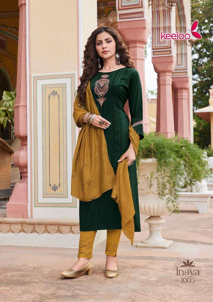 Keeloo Presents Inaya Vol-1 Rayon Designer Kurtis With Pant And Dupatta Collection.