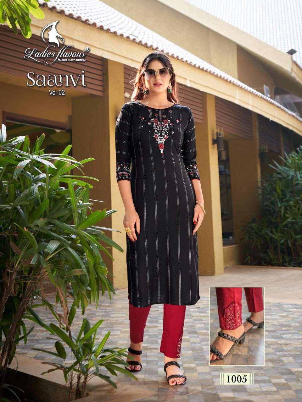 Ladies Flavour Presents Saanvi Rayon Designer Kurtis With Pant