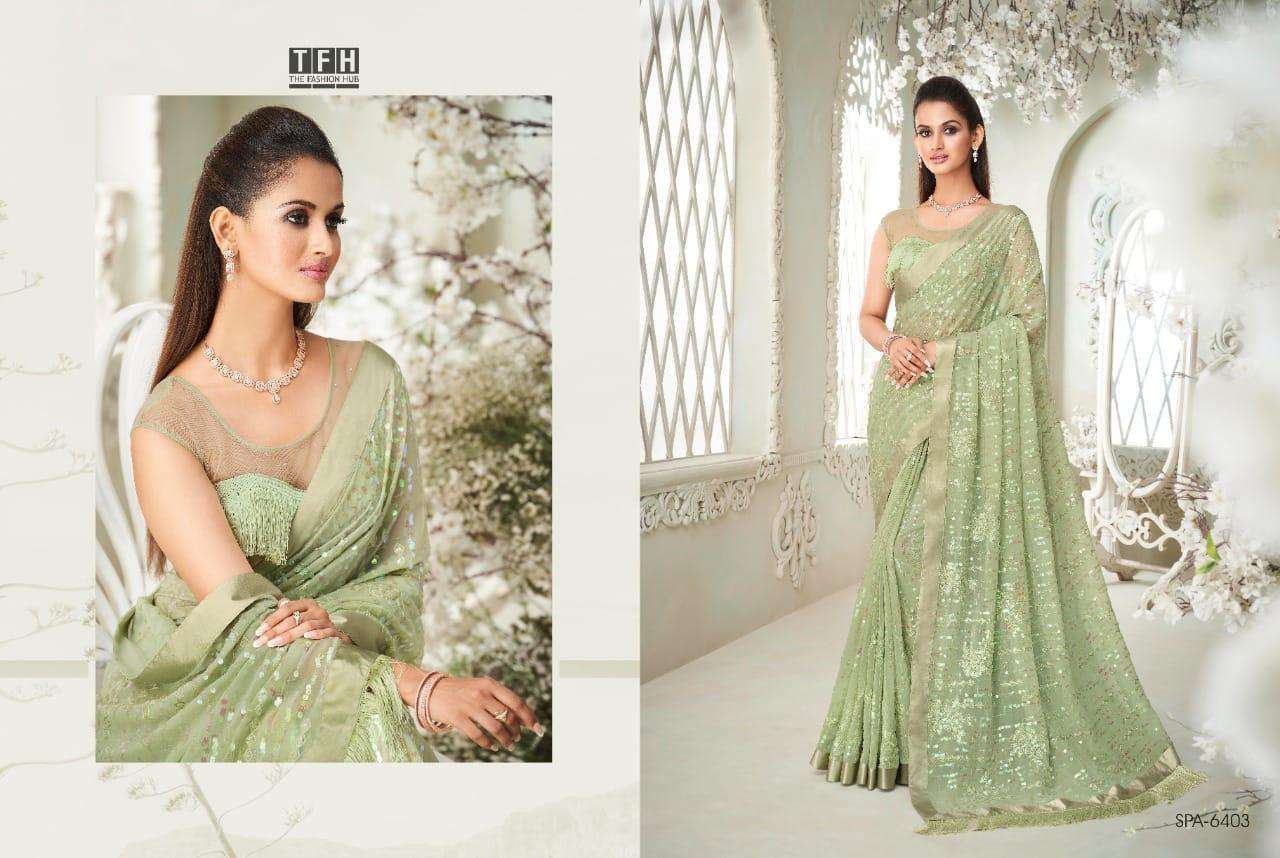 TFH PRESENTS SPARKLE  SOFT GEORGETTE EXCLUSIVE PARTY WEAR WEDDING FANCY SAREES